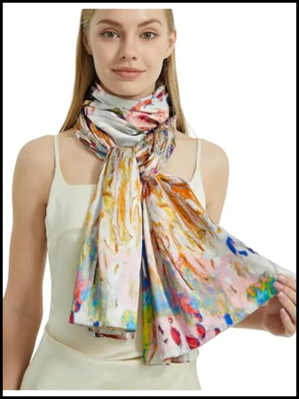 Silk Feeling Lightweight Floral Scarf Long Shawl Wrap Double Sided